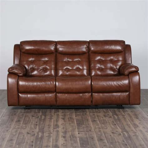 Buy Berlin Tan Half Leather Three-Seater Manual Recliner - 192cm from ...