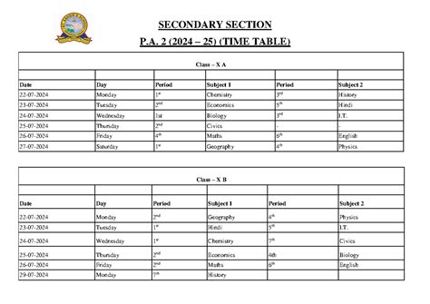 Class 10 (PA 2 Routine) - Description - SECONDARY SECTION P. 2 (2024 ...