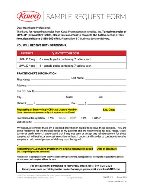 LIVALO Sample Request Form - Blank Fillable Template | Fill Out, Print ...