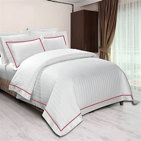 400TC Cotton Single Edge Embroidery Sateen Stripe Duvet Cover Set