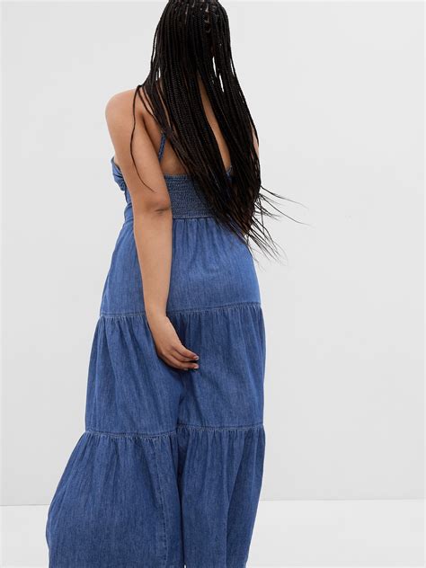 Tie-Front Tiered Denim Maxi Dress | Gap