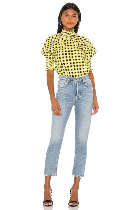 SWF Puff Sleeve Blouse in Checkmate Yellow | REVOLVE