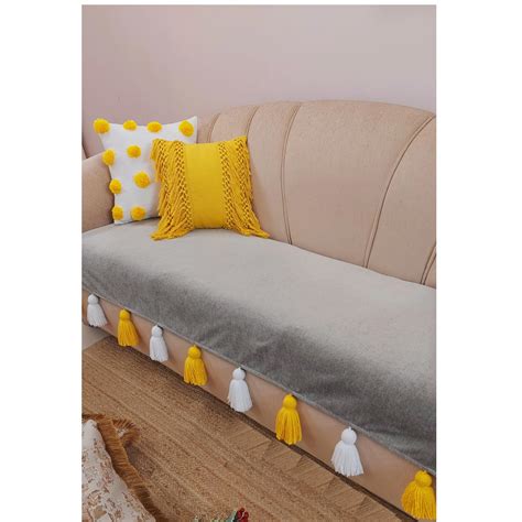 WWW.THROWPILLOW.IN Grey with White Yellow Tassels Three Seater Anti ...