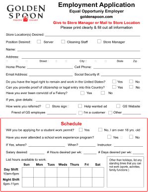 Golden Spoon Employment Application - Blank Fillable Template | Fill ...