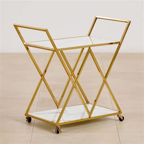 Buy (Refurbished) Bianca Glass Top Serving Trolley - Gold from Home ...