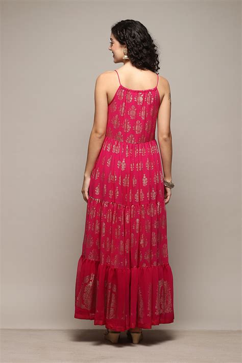 Fuchsia Polyester Tiered Dress at Biba India