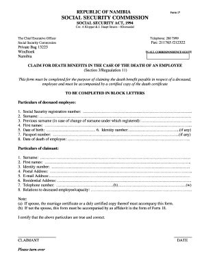 Namibia Death Benefits Claim Form 17 - Blank Fillable Template | Fill ...