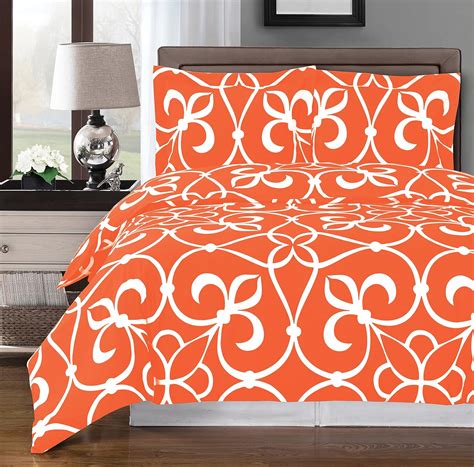 King/California-King , Tangerine : Tangerine and White Victoria 3-piece ...