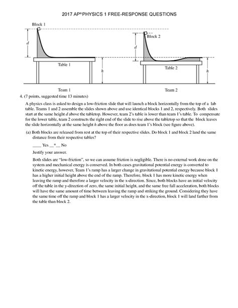 FRQ Cons of Energy - FRQ - 2017 AP® PHYSICS 1 FREE-RESPONSE QUESTIONS ...