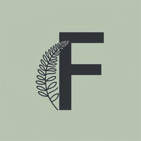 Minimalist Dark Gray 'F' Monogram with Fern on Sage Green Background Monogram - Playground