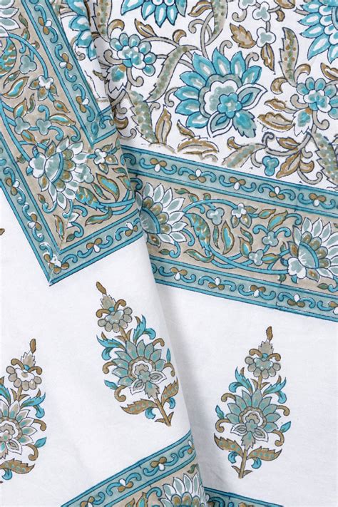 20s Cotton KING SIZE Bed Cover In Floral Block Print