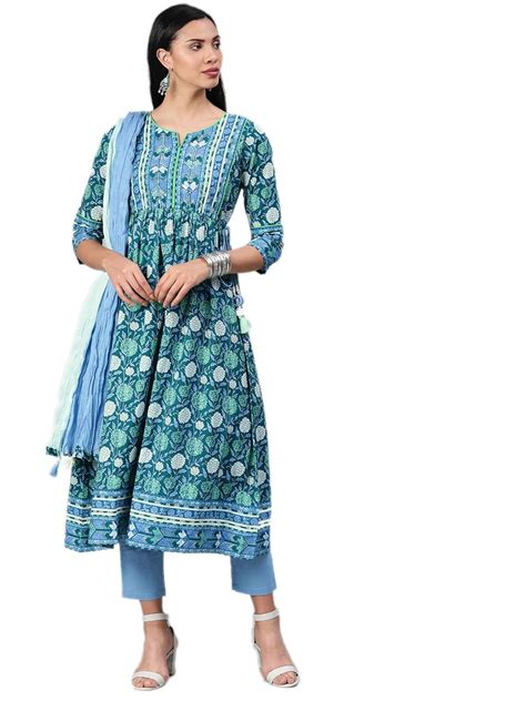 Buy Rain & Rainbow Women's Cotton a-line Salwar Suit Set at Amazon.in