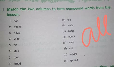 Match the two columns to make compound words - Brainly.in