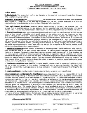 Fillable Online Anesthesia Consent - Gabay & Gottlieb Cosmetic Surgery ...