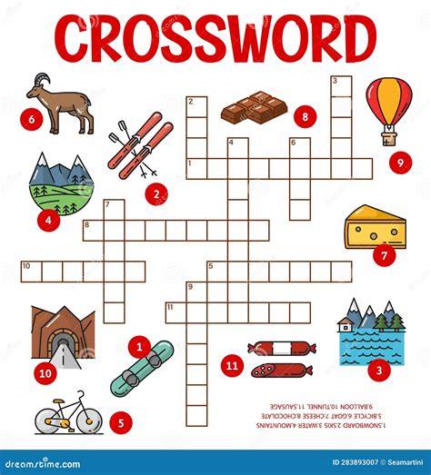 Switzerland Swiss Items Crossword Puzzle Worksheet Stock Vector ...