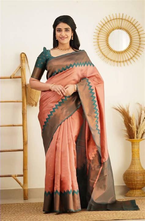 Coral Orange Soft Lichi Silk Saree With Weaving Work – Sareewave