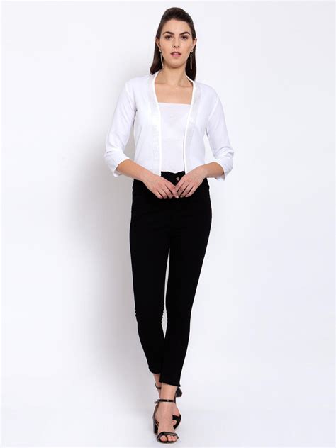Women White Solid Short Shrug – StyleQuotient