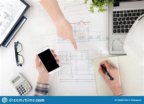 Architects Working on Blueprint, Real Estate Project. Architect ...