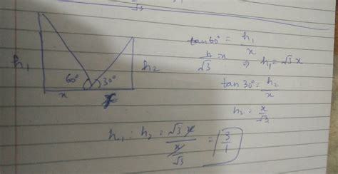 If two towers of heights h1 and h2 subtend angles of 60° and 30 ...
