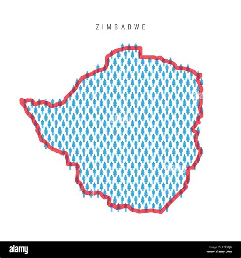 Zimbabwe population map. Stick figures Zimbabwean people map with bold red translucent country ...