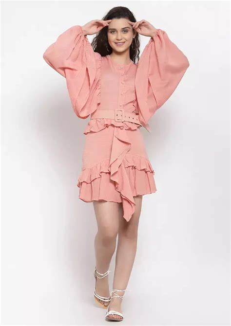 Ruffled Mini Dress With Lantern Sleeves - IKI CHIC