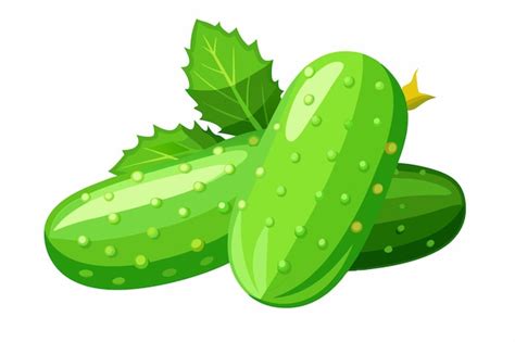 Vector freshly salted crispy cucumbers with leaves isolated on white ...