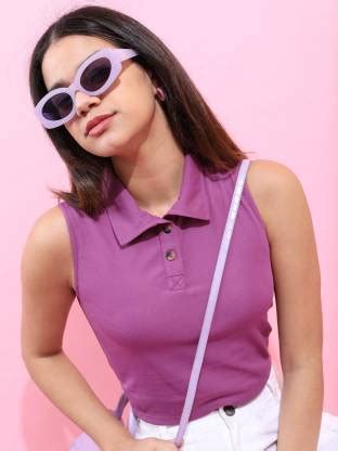 Tokyo Talkies Casual Solid Women Purple Top - Buy Tokyo Talkies Casual ...