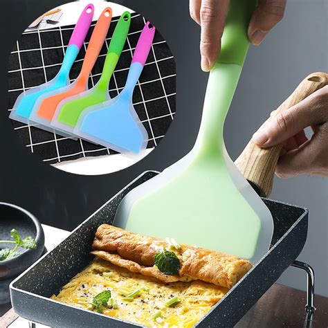 Silicone Spatula Pancake Shovel Wide Turner Nonstick Fried Flexible For ...