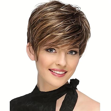 Pixie Cut Short Wigs For Women Short Haircuts Mixed Highlight Synthetic ...