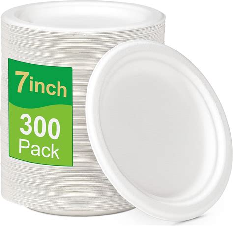 GREENESAGE 100% Compostable Plates 7 inch, 300 Pack Paper Plates Bulk ...