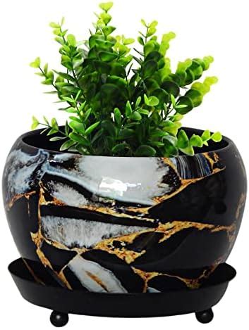 ecofynd 5 inches, Lily Black Metal Plant Pot with Saucer Plate | Indoor ...