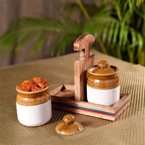 SHRIYAM CRAFT Handmade Ceramic Pickle Jar Set With Lid, Cookie Jar ...