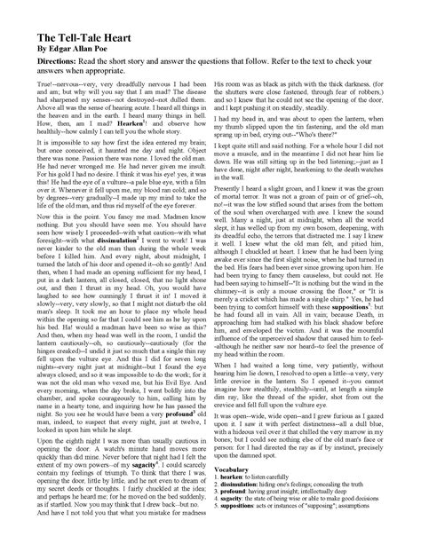 The Tell Tale Heart Worksheets The Tell Tale Heart Summary Activity