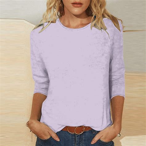 YYAPAYZB Fall Womens Tops Fitted 3/4 Sleeve Shirts Classic Round Neck ...