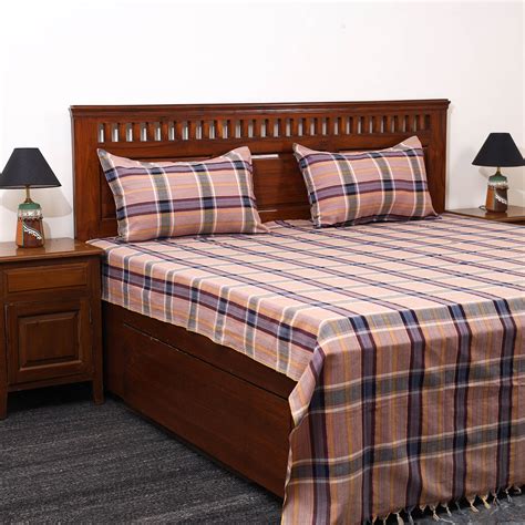 Peach Double Handloom Cotton Bed Sheet Set