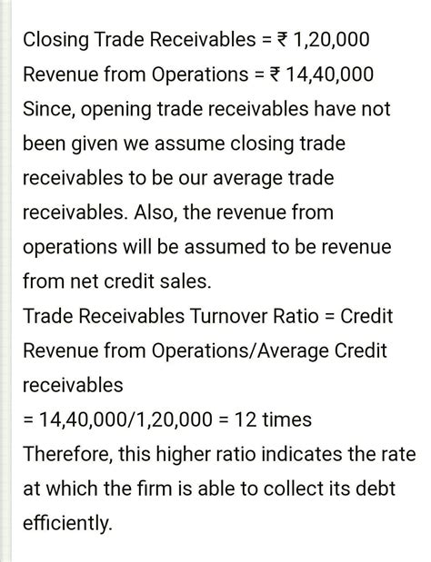 Closing Trade Receivables 90,000, Revenue from Operations 7,20,000 ...