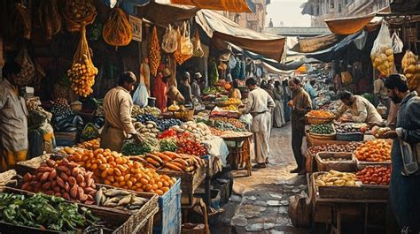 Vibrant market scene with bustling stalls | Premium AI-generated image