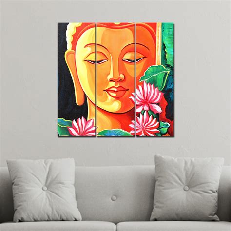 Spiritual Gautam Buddha Wall Painting of Three Pieces – Homcraft