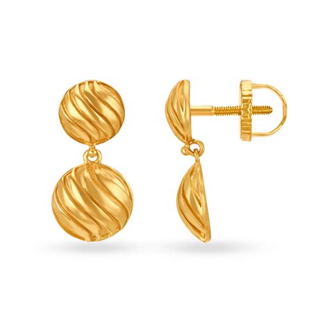 Endearing 22 Karat Yellow Gold Striped Circular Drop Earrings