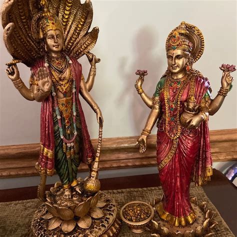 Buy Vishnu Lakshmi Idol Standing Copper Finish Marble Dust Lord Vishnu ...