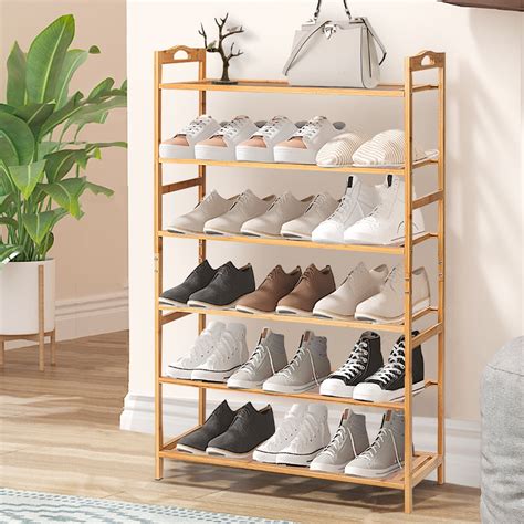 Buy Bamboo 6-Tier Shoe Shelf Shoe Rack Storage Organizer for Bedroom ...