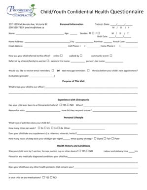 Fillable Online ChildYouth Confidential Health Questionnaire Fax Email ...