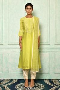 Buy Green Kurta Silk Chanderi Embroidery Thread Round Bodice Set For ...