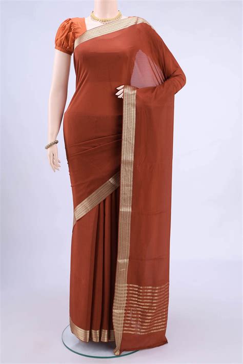 Rust Mysore Crepe Saree – Nalli Silk Sarees Pvt Ltd