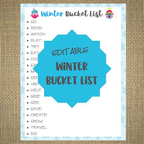Buy Winter Bucket List Fill in Editable PRINTABLE Goals INSTANT ...