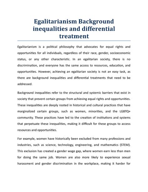 Egalitarianism Background inequalities and differential treatment ...