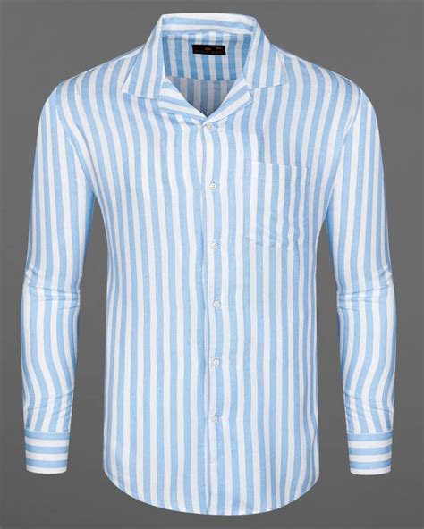 french crown Men Striped Formal Blue Shirt - Buy french crown Men ...