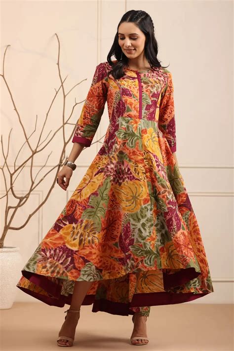 Women Multi Colored Floral Printed Anarkali Dress – Rain & Rainbow