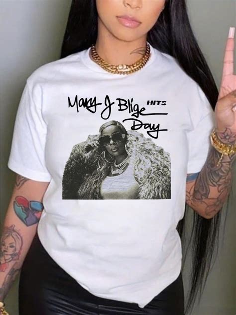 Mary J Blige Vintage Style 90_s Bootleg Women'S Summer Vocation Tee ...