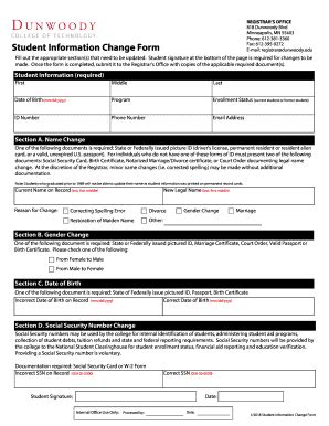 Fillable Online Student Information Change Form E-mail ...